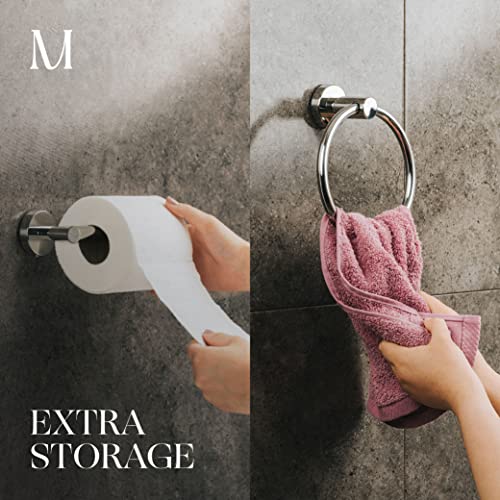 MARMOLUX ACC 2PCS Chrome Bathroom Hardware Set - Hand Towel Holder for Bathroom Wall & Toilet Paper Holder Wall Mount - Towel Holder Hanger Rack Stainless Steel Bathroom Set - Bathroom Towel Ring - color: Polished Chrome, size: 2pc Bundle
