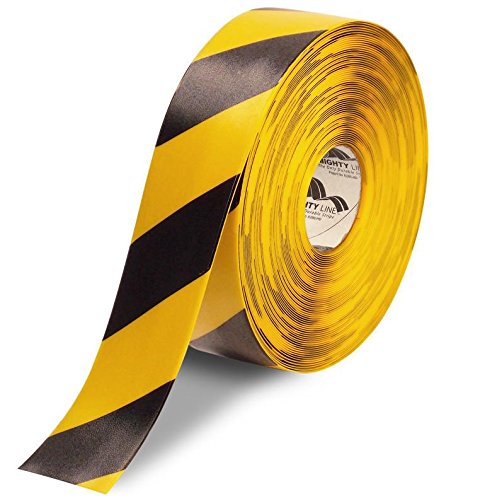 Mighty Line Diagonal Chevron Floor Marking Tape, 3 in Yellow and Black | 100 ft Roll, for Workplace Safety, Caution, Warning, Hazard, Industrial Quality, Peel and Stick Adhesive Application - size: 3 inch, style: Yellow With Black Chevrons