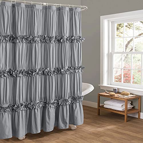Homechoice Decor Victorian Ruffle Shower Curtain, 72" W x 72" H, Gray | Vintage Handcrafted Bow Tie Bath Curtain for Master Bathroom, Ruched Microfiber Bathroom Curtain with 12 Buttonholes (LQ-10) - color: Grey, size: 72"W x 72"L (Each Curtain)