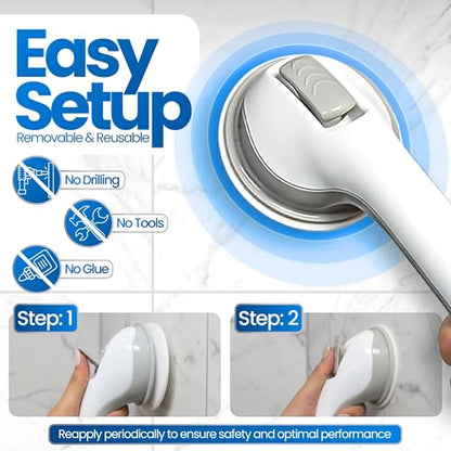 Safe-er-Grip Safe-er-Grip Changing Lifestyles Suction Cup Grab Bars for Bathtubs & Showers; Safety Bathroom Assist Handle, White & Grey, 12 inches | Changing Lifestyles, For Bathtubs & Showers, Safety Bathroom Assist Handle - color: White Grey Accents, si