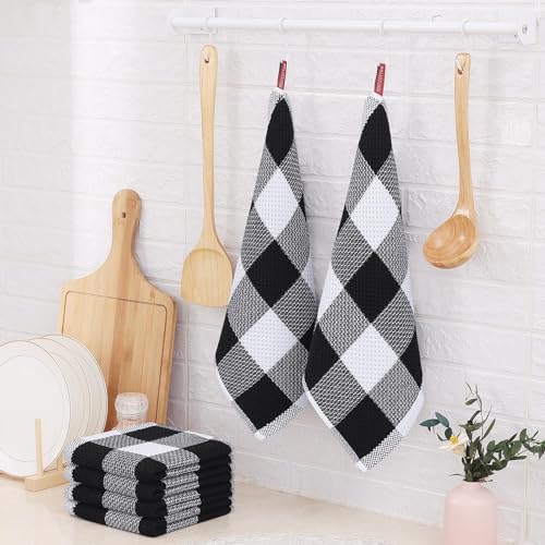 Homaxy 100% Cotton Check 12 Pack Dish Cloths, 12" x 12", White & Black | Waffle Weave, Plaid, Super Soft and Absorbent Dish Rags, Quick Drying, Multi-Purpose - color: White & Black, size: 12 x 12 - 12 Pack