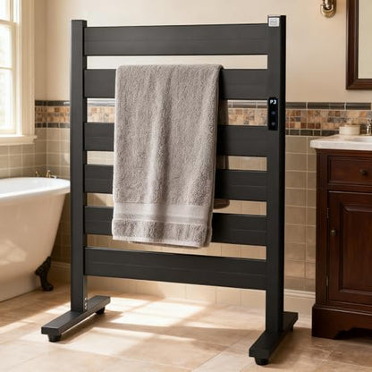 Towel Warmer for Bathroom, 6-Bar, Upgraded Extra-Wide Heating Area, Built-in Timer and Temperature Adjustment, Overheating Protection. Large Free-Standing Heated Towel Rack，Matte Black