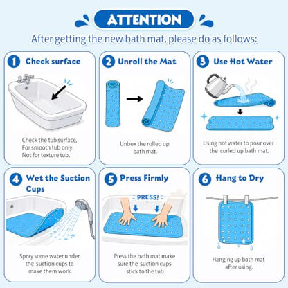 Baby Bath Mat for Tub Non Slip Kids Bath Mat - 40''x16'' Extra Long Cartoon Turtle Baby Bath Tub Mat Eco-Friendly Toddler Bath Mats with Suction Cups & Drain Holes, Easy to Clean & Easy Drying - color: A-small Turtle