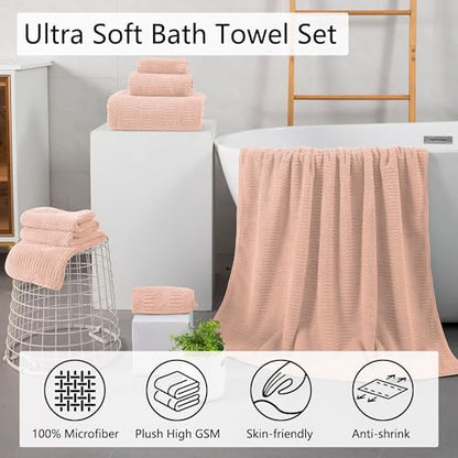 8 Pcs Pink Oversized Bath Towel Set-2 Extra Large Bath Sheets,2 Hand Towels,4 Washcloths-600GSM Soft Highly Absorbent Quick Dry Beach Chair Towels - color: Pink, size: 8 Pcs Towel Set