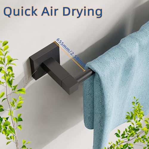 RUACQ Towel Bar 18" Towel Racks for Bathroom Wall Mounted, Matte Black | One-Piece Bath Towel Holder, Total Length 20 Inch Single Towel Rod, 304 Stainless Steel Rustproof, Square Base, Heavy Duty - color: Matte Black, size: 18 inch(Center to Center) Singl