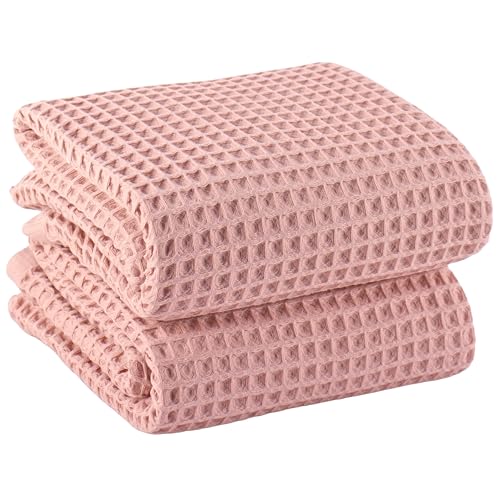 PÜSKÜL 2-Piece Natural 100% Turkish Cotton Waffle Bath Towels Extra-Large | Pink Powder 32x63" Bath Sheet Towel Light Soft Absorbent Quick-Dry Lint-Free Premium Honeycomb Weave Oeko-Tex Made in Turkiye - color: Pink Powder, size: Bath Towels - Pack of 2