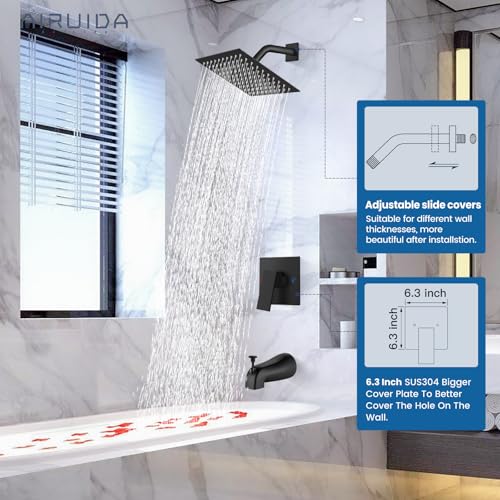 Airuida 8 Inch Shower Faucet Set,Bathtub Faucet Kit,Matte Black | Shower Tub Faucet Set,Male Threads Rough-In Valve,Square Head Shower System - color: Black, size: 8 Inch