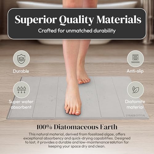 Stone Bath Mat for Bathroom, Diatomaceous Earth Bath Mat, 24" x 16", 1 Pack | Modern Alternative to Fabric Mats, Quick Drying, Fast Water Absorption, Includes Non-Slip Mat & Sanding Tool, Easy to Clean - style: Modern Minimalist