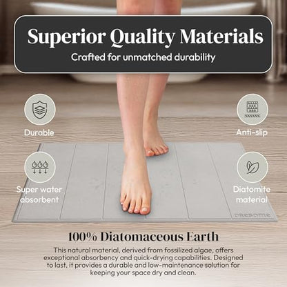 Stone Bath Mat for Bathroom, Diatomaceous Earth Bath Mat, 24" x 16", 1 Pack | Modern Alternative to Fabric Mats, Quick Drying, Fast Water Absorption, Includes Non-Slip Mat & Sanding Tool, Easy to Clean - style: Modern Minimalist