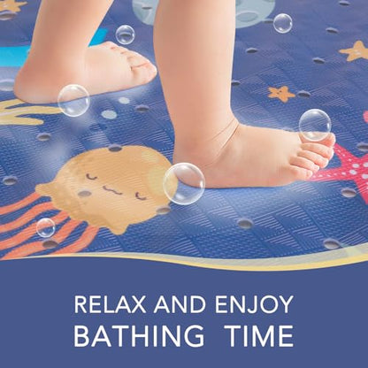 PRATIQUE Kids Bath Mat for Tub Non Slip，40 X 16 Inch Extra Long Kids Bathtub Mat Ocean Bathtub Shower Mat Safety Anti Slip with Suction Cups and Drain Holes, Machine Washable(Dark Bule Whale) - color: Bule