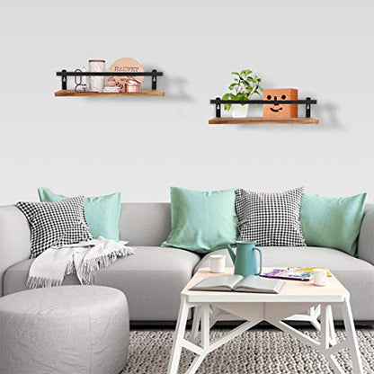 PHUNAYA Floating Shelves,Wall Mounted Shelf for Kitchen,Living Room,Bedroom,Bathroom Storage,Rustic Wood,Set of 2(Carbonized Black) - color: Carbonized Black