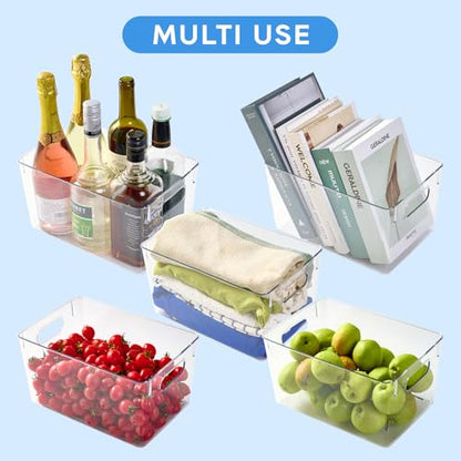 JollyPack Clear Plastic Storage Bins, 4 Pack | Pantry Organizers, Storage with Handles, Clear Storage Containers,Great for Fridge, Kitchen, Cabinet, Bathroom and Office - size: 4pack 11.2"Lx 7.5"W x 6" H