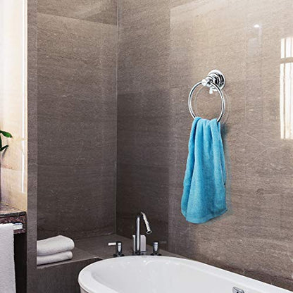 JiePai Vacuum Suction Cup Towel Ring,No Drill Bath Towel Holder, Chrome | Wall Mounted ,Round Towel Holder,No Drill Hand Towel Holder,Adhesive Towel Ring - color: Suction Towel Ring-chrome