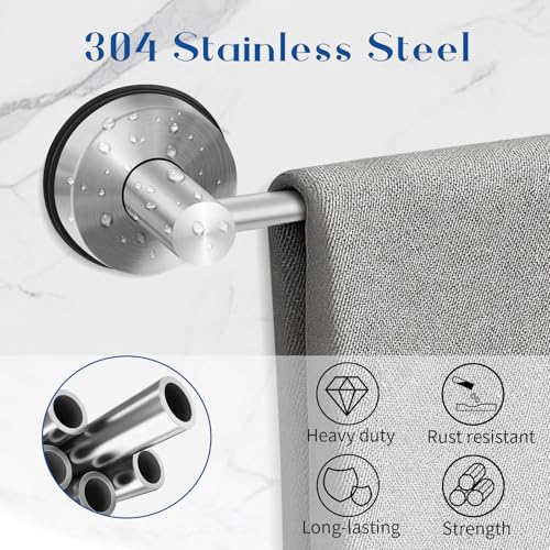 Adjustable Suction Cup Towel Bar for Bathroom Wall, 14.6–24 Inches Brushed Nickel Towel Bar, Stainless Steel Bath Towel Holder, Towel Racks for Bathroom Shower (Brushed Nickel) - color: Brushed Nickel, 1-pack