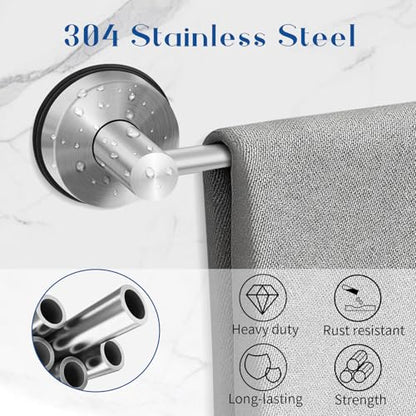 Adjustable Suction Cup Towel Bar for Bathroom Wall, 14.6–24 Inches Brushed Nickel Towel Bar, Stainless Steel Bath Towel Holder, Towel Racks for Bathroom Shower (Brushed Nickel, 2 Pack) - color: Brushed Nickel, 2-pack