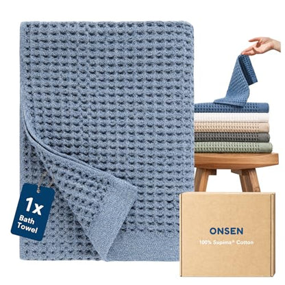 ONSEN Supima® Waffle Bath Towel, Large, Quick Dry Lint Free 100% USA Cotton, Lightweight Absorbent Bath Towel, 31x57 in (Denim Blue, 1x Bath Towel) - color: Denim Blue, size: Bath Towel