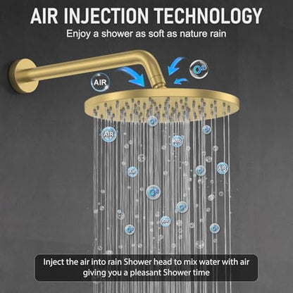 Iriber Thermostatic Shower System Wall Mount with 10 Inch Roud Rainfall Shower Head and Handheld,Shower Faucet Mixer Trim Kit (Valve Included),Brushed Gold - color: Brushed Gold 03