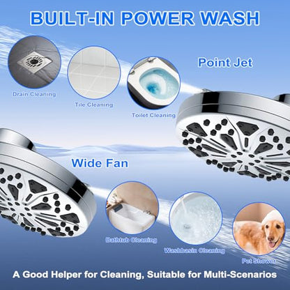 Magnetic Shower Head with Handheld: Filtered High Pressure Rainfall Showerhead for Hard Water - 5” 10-Setting Shower with 72” Hose & Built-in Power Wash Mode for Tub & Pet Cleaning