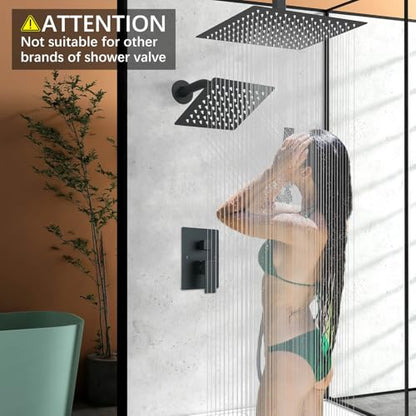 Shower Faucet Matte Black Shower System with 12" Celing+6" Wall Dual Rain Shower Head with Handheld Spray,Bathroom Luxury Brass Shower Valve with Shower Diverter Kit Shower Faucet Set Complete - color: Matte Black, size: Matte Black-12+6"