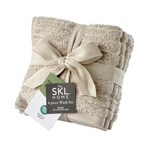 SKL Home CloudSoft Cotton Luxury 4-Piece Washcloth Set, Oatmeal - color: Oatmeal, style: Wash Cloths (Set of 4)