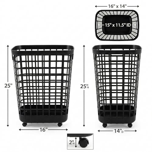 Heavy Duty Rolling Laundry Hamper with Wheels - 2.6 Bushel (90L+) Large Plastic Laundry Basket, Tall Ventilated Dirty Clothes Organizer for Bedroom, Bathroom & Dorm Room, No Assembly Required (Black) - size: Black