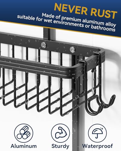 Never Rust Shower Caddy Hanging, Aluminum Shower Racks for Inside Shower, 2-Tier Shower Organizer Hanging Over Shower Head with Hooks and Soap Holder, Black - color: Black