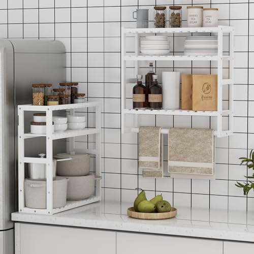 Towel Rack Bathroom Storage Shelves Over The Toilet with Towel Bar 100% Bamboo Adjustable Height Floating Shelf Wall Shower Shelf for Small Space Updated Painting - color: Updated White 1pack