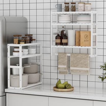Towel Rack Bathroom Storage Shelves Over The Toilet with Towel Bar 100% Bamboo Adjustable Height Floating Shelf Wall Shower Shelf for Small Space Updated Painting - color: Updated White 1pack