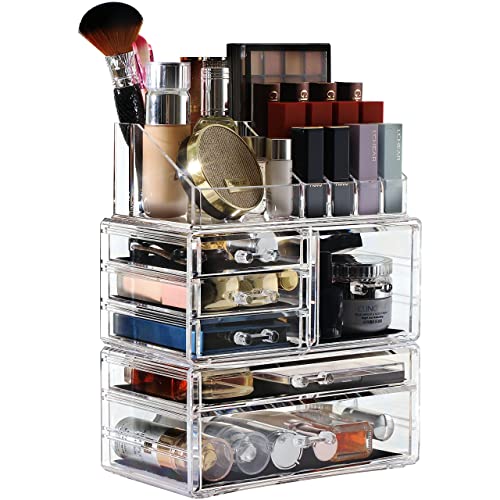 Cq acrylic 3 Pack Clear Makeup Organizer Countertop, Stackable 6 Drawers Skincare Organizer,Cute Skin Care Organizer for Vanity Hair Clip,Jewelry,Beauty Product Desk and Make Up Organizers for Vanity - size: 6 Drawers