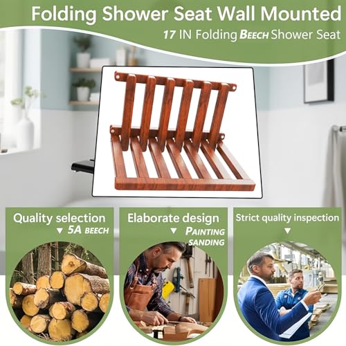 Beech Folding Shoe Changing Stool for Children, Wall Mounted Hidden Shoe Changing Stool, Folding Wall Mounted Bedside Table, Bathroom Shower Chair - size: Beech folding stool bedside table