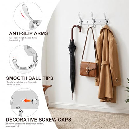 YUNISS Coat Rack Wall Mounted，5 Tri Stainless Steel Coat Hook for Coat Hat Robes Towel in Mudroom Entryway (Sliver, 2 Pack 3 Hook) - color: Sliver, size: 2 Pack 3 Hook
