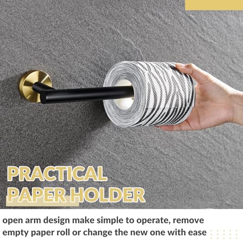 Toilet Paper Holder, Black & Gold, 304 Stainless Steel | Open-Side Roll Access, Raised End Stop, Space-Saving Design, Modern Bathroom Refresh, Small Bath & Guest Bath Use - color: Black & Gold