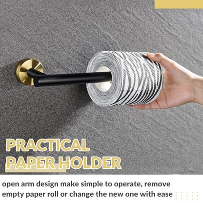 Toilet Paper Holder, Black & Gold, 304 Stainless Steel | Open-Side Roll Access, Raised End Stop, Space-Saving Design, Modern Bathroom Refresh, Small Bath & Guest Bath Use - color: Black & Gold