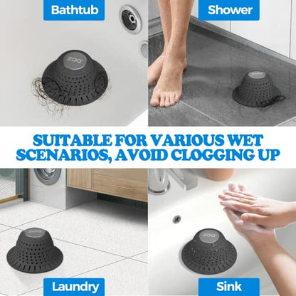 Bathtub Drain Strainer Silicone Bathroom Stopper Fixture Accessories | Gray Black 2-Pack Collapsible Shower Drain Hair Catcher for Pop Up Tubs, Traps Hair Before Clogs, Easy To Clean - color: Gray Black