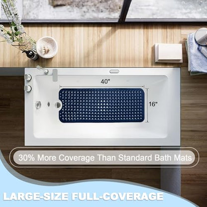Bathtub and Shower Mats, 40x16 Inch Extra Large Non Slip Soft Bath Tub Mat with Suction Cups and Drain Holes for Bathroom Floor and Keep Tubs Clean, Machine Washable, Navy Blue - color: Navy Blue