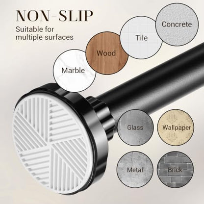 Shower Curtain Rod Adjustable 18-82", 1" Diameter Black Tension Rod, No Drill Rust-Proof Spring Loaded Shower Rods for Bathroom, Easy Install, No Sag
