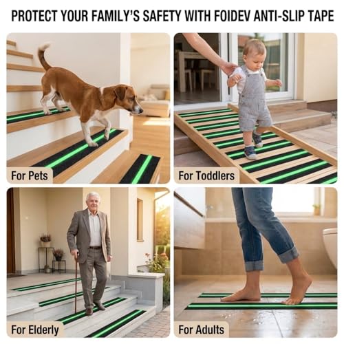 Anti Slip Tape 2" x 33',with Glow-in-the-Dark Strip, Heavy Duty Grip Tape Non Skid Traction Tape for Stairs Outdoor Steps Ramps Decks, Waterproof Tape for Indoor Bathroom Kitchen Garage Safety - size: 2" x 33ft Glow Strip