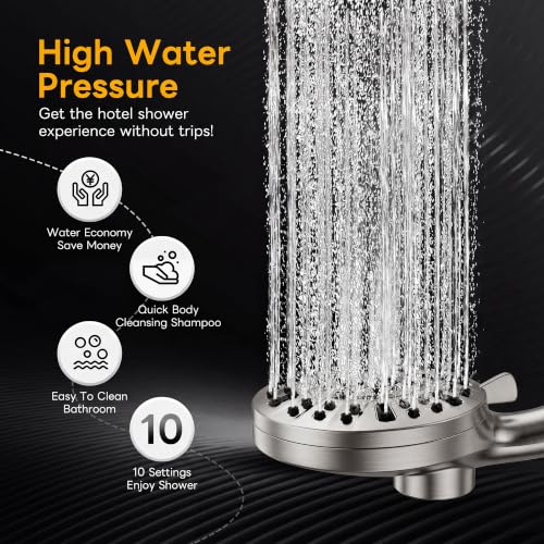 Superior Handheld Shower Head with Magnetic Docking System | 10-Function High Pressure Detachable Shower Head, 5-inch Shower head with 60 Inch Hose, Remote Dock, Brushed Nickel - color: Brushed Nickel