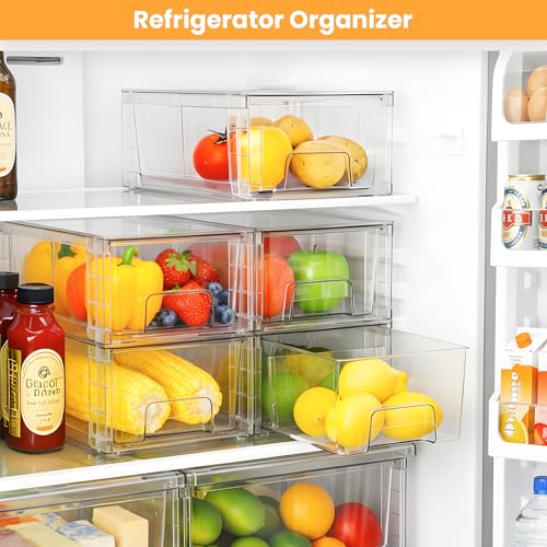 2 Pack Stackable Storage Drawers,Plastic Organizers Bins, Drawers Storage with Handles and Movable Dividers for Organization and Storage in Fridge,Bathroom, Pantry, Kitchen Cabinets, Under Sink - size: 2Pack 4.4"H-with Dividers