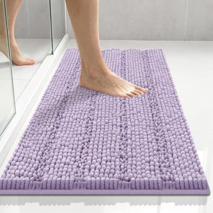 Bcoimo Small Bath Rug Mat,24x17 Extra Soft Chenille Lavender Bathroom Mats | Non Slip with Rubber Backing Bathroom Rugs;High Absorbent And Quick Dry Microfiber mat; Machine Washable;Extra Soft Bath Rug - color: Lavender, size: 24"×17"