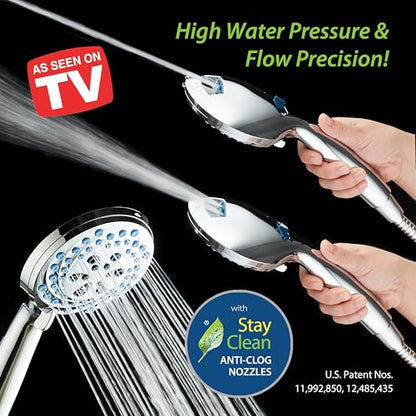 AquaCare New 8-mode High Pressure Handheld Shower Head w/ 2-way Power Wash | Stay Clean Nozzles, Dual Power Wash for Tub, Tile & Pets, Long 6 ft. Stainless Steel Hose, Wall & Overhead Brackets / Chrome - color: Chrome