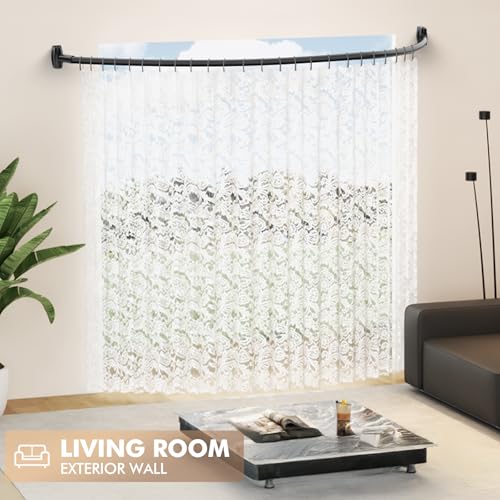 Curved Shower Curtain Rod for Bathroom, 40-72 Inches Adjustable Shower Rod | Rustproof Shower Curtain Rod with Rotating Brackets for Extra 30% Large Shower Space, 0.9MM thickness, Need to Drill, Black - color: Black