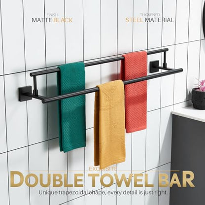KOKOSIRI Bathroom Towel Bars 32-Inch Double Towel Rails Matte Black Towel Holder Overlength for Kitchen Garage Stainless Steel B5009BK-L32 - color: Matte Black, size: 32-Inch