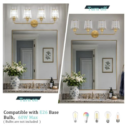 Brushed Gold Vanity Lights, 4-Light Crystal Bathroom Light Fixtures | Modern Bathroom Vanity Light E26 Wall Light over Mirror (Exclude Bulb) - color: Brushed Gold, size: 4-Light
