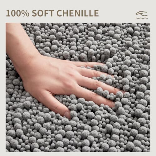 Toilet Rugs U-Shaped Mat 24x24, Contour Bathroom Mat - Ultra Soft & Absorbent Chenille, Quick-Dry, Machine Washable with Non Slip Barrier Backing, Grey - color: Grey, size: 24" X 24"(Toilet Rug)