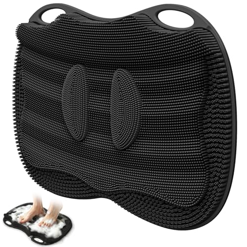 XL Shower Foot Scrubber Mat in Shower with Non-slip Suction Cups | Silicone Feet Toes Deep Clean Exfoliating Massage Brush without Bending, Use in Bathtub Floor Bathroom Safe 17.4*13.4" Black - color: 17.4*13.39" Black