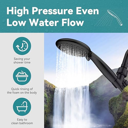 JDO Shower Head with Handheld, 6 Spray Settings High Pressure Hand Held Shower Head, 4.3" High Flow Rain Showerhead Set with Extra Long 59" Stainless Steel Hose and Adjustable Bracket(Matte Black) - color: Flat Black