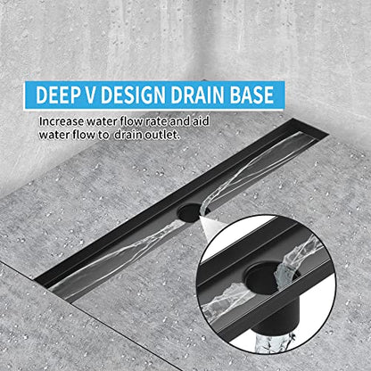 Linear Shower Drain 28 Inch, Professional Brushed SUS-304 Stainless Steel Shower Drain, 51L/Min Fast Drainage Floor Linear Drain, US Standard CUPC Certified, Matte Black, SD-109 - color: Matte Black, size: 28 Inch