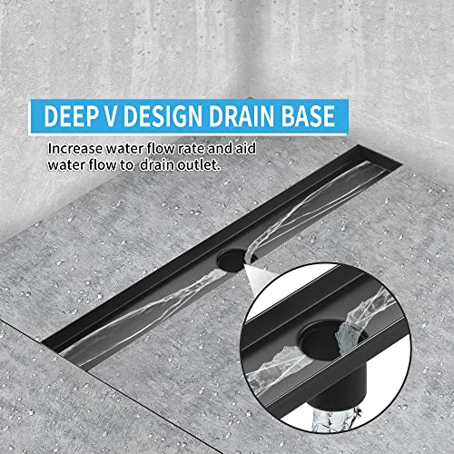 Linear Shower Drain 36 Inch, Professional Brushed SUS-304 Stainless Steel Shower Drain, 51L/Min Fast Drainage Floor Linear Drain, US Standard CUPC Certified, Matte Black, SD-109 - color: Matte Black, size: 36 Inch