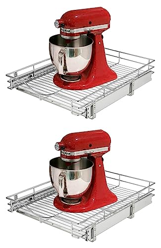 DINDON Pull Out Cabinet Organizer, (20" W x 18" D) Heavy-Duty Metal Sliding Drawer Shelf, Bathroom Under Sink Kitchen Cabinets Organizer and Storage Slide Out Shelves, Chrome, 1 Tier, 2 Pack - color: Silver 2Pack, size: 20'' W X 18'' D